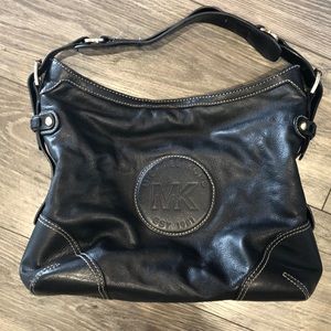 Michael Korda Black Leather Shoulder Bag